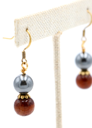 Koa Wood Bead and Pearl Earrings