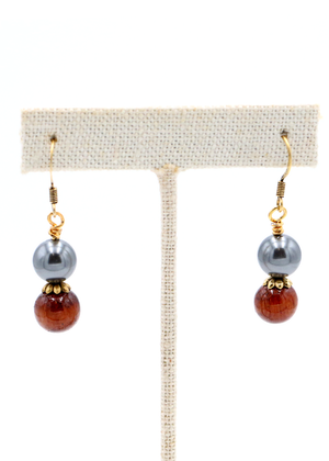 Koa Wood Bead and Pearl Earrings