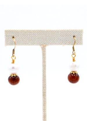 Koa Wood Bead and Pearl Earrings
