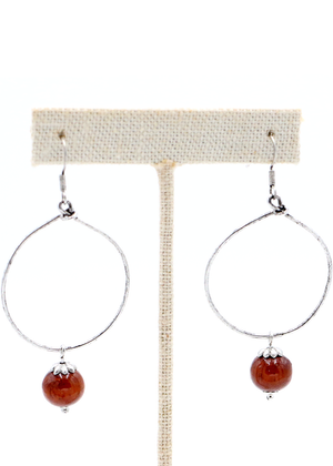 Koa Wood Bead with Wire Hoop Earrings