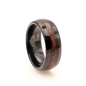 Koa Wood Black Tungsten Ring Rounded 8mm