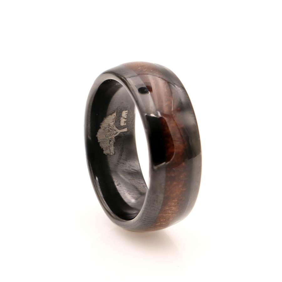 Koa Wood Zwarte Wolfraam Ring Afgerond 8mm