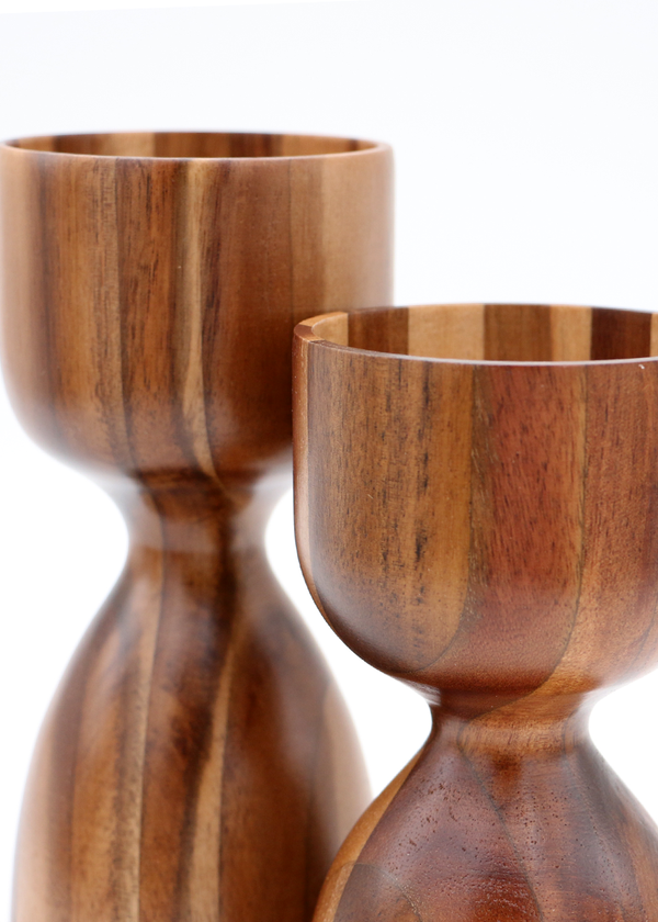 Koa Wood Pillar Candle Holder - Set of Two