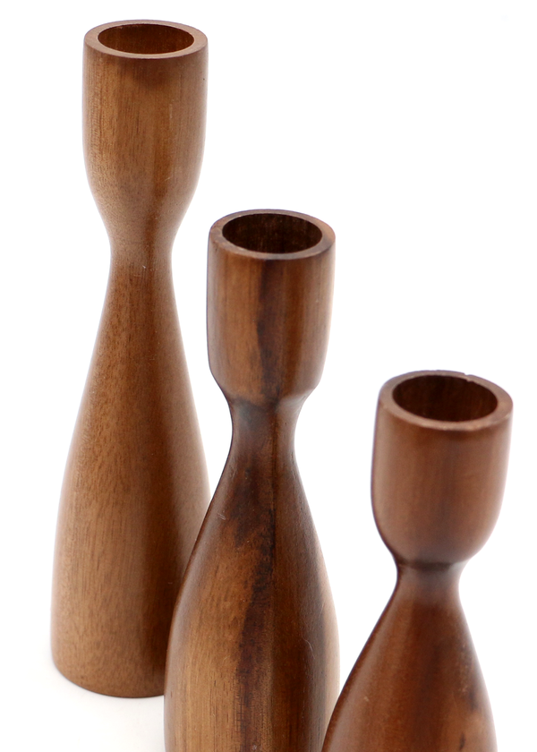 Koa Wood Taper Candle Holders - Set of Three