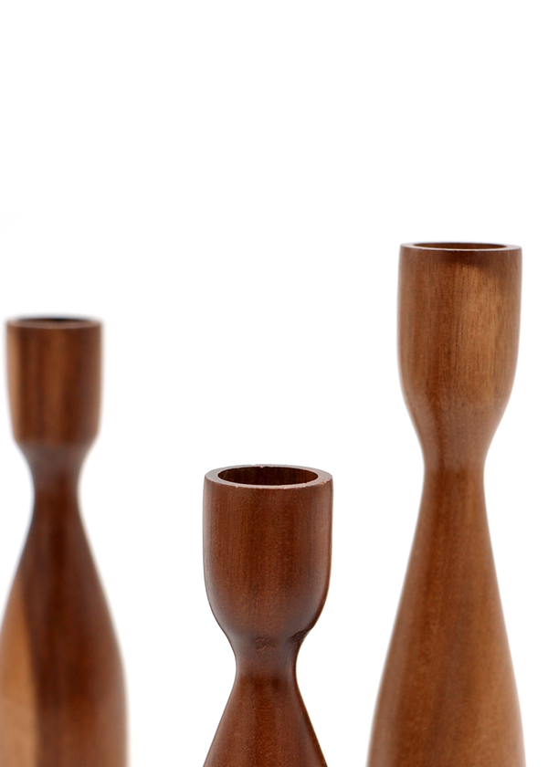 Koa Wood Taper Candle Holders - Set of Three