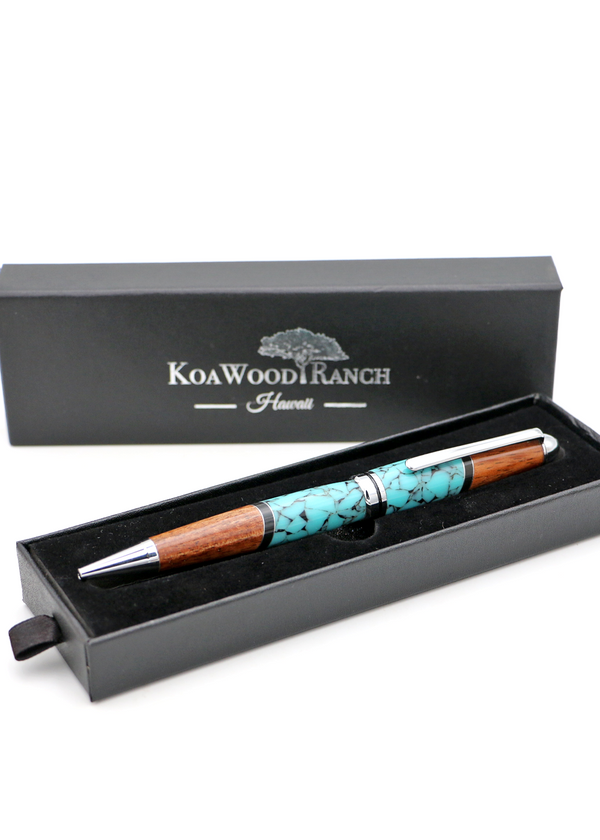 Koa Wood & Turquoise Resin Euro-Style Pen