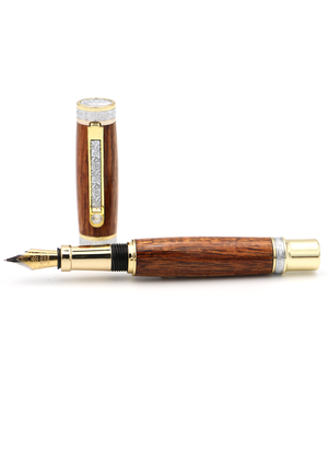 Premium Curly Hawaiian Koa Aloha Fountain Pen - Gold
