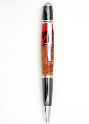 Hawaiian Koa and Red & Black Swirl Resin Gatsby Pen