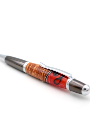 Hawaiian Koa and Red & Black Swirl Resin Gatsby Pen