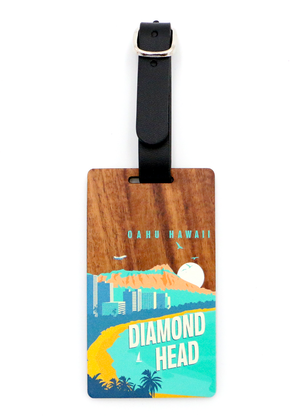Koa Wood Luggage Tag - Diamond Head