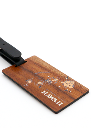 Koa Wood Luggage Tag - Hawaiian Islands Map