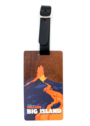 Koa Wood Luggage Tag - Volcano