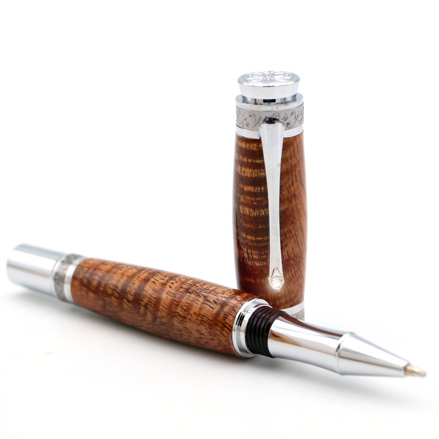 Hawaiian Koa Majestic Pen - Chroom met zwart titanium