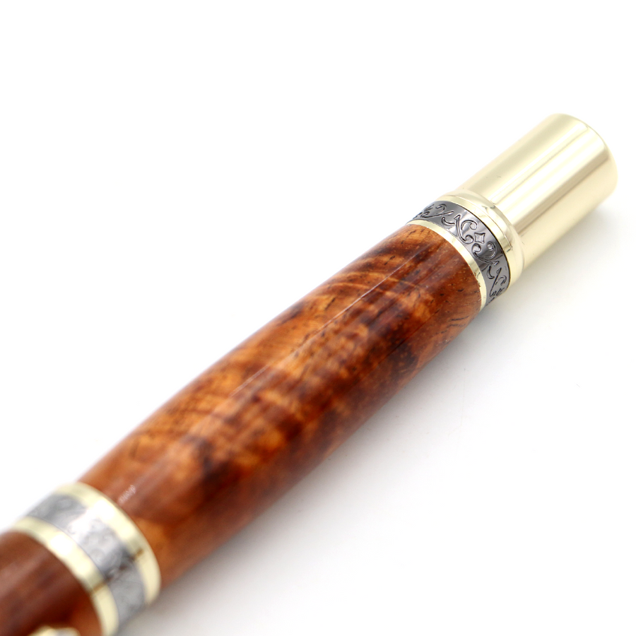 Hawaiian Koa Majestic Fountain Pen - Gold with Black Titanium