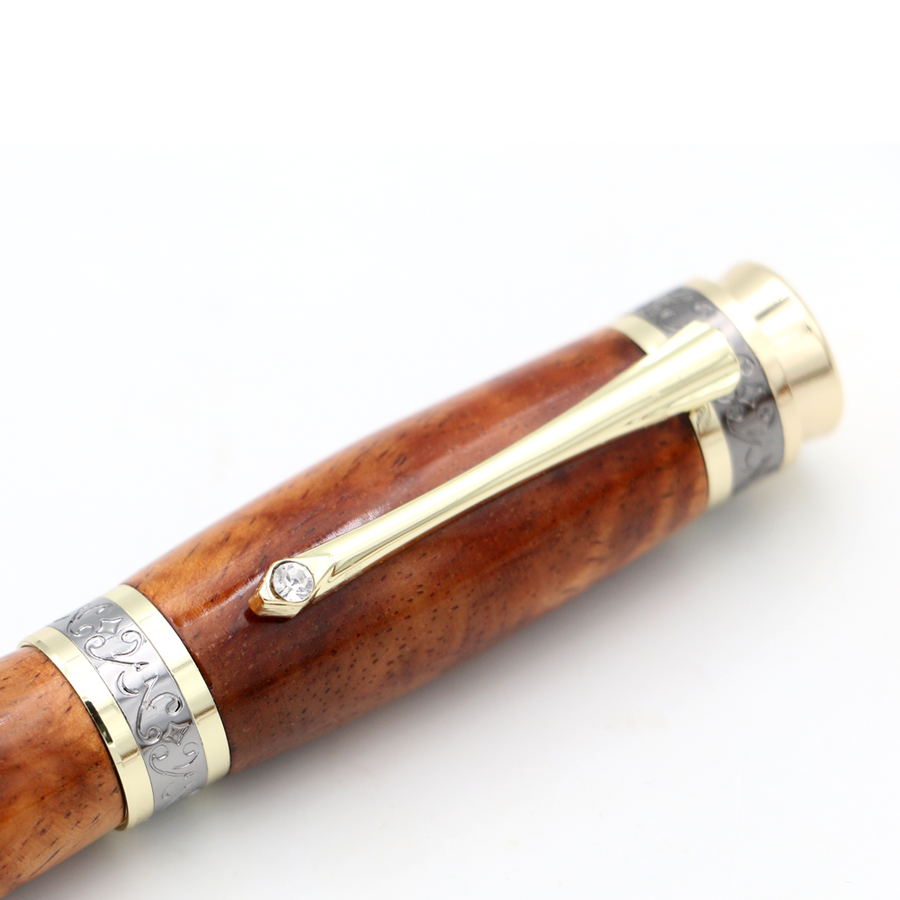 Hawaiian Koa Majestic Fountain Pen - Gold with Black Titanium