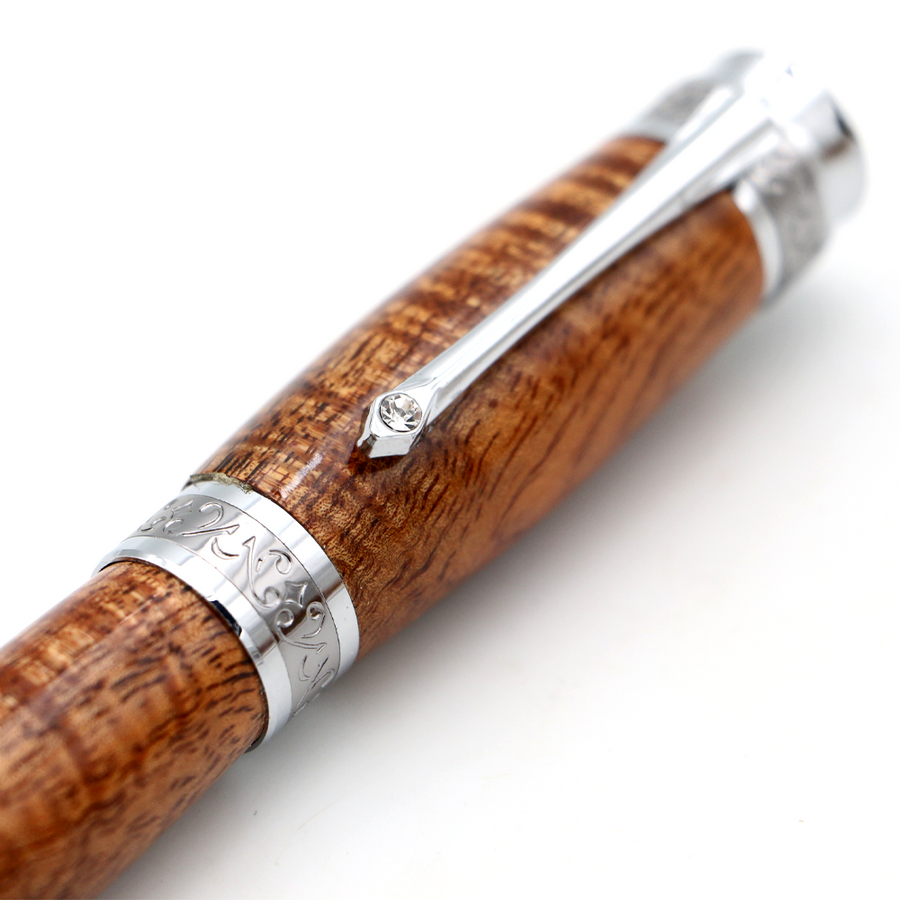 Hawaiian Koa Majestic Pen - Chroom met zwart titanium