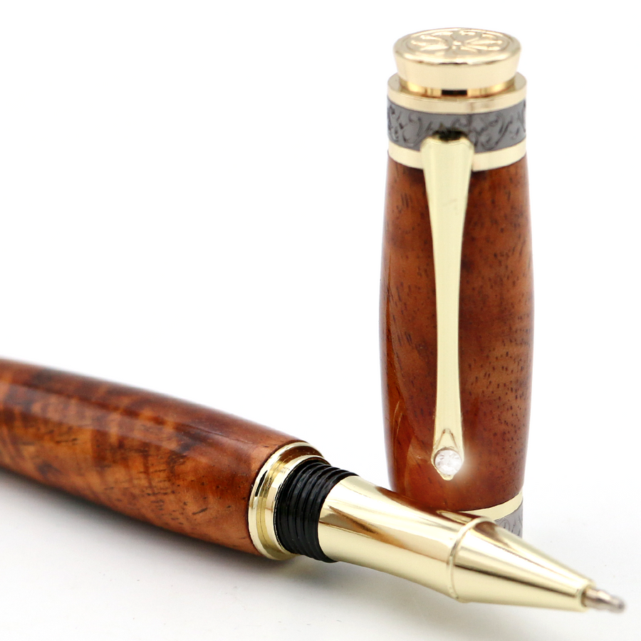 Hawaiian Koa Majestic Pen - Goud met zwart titanium