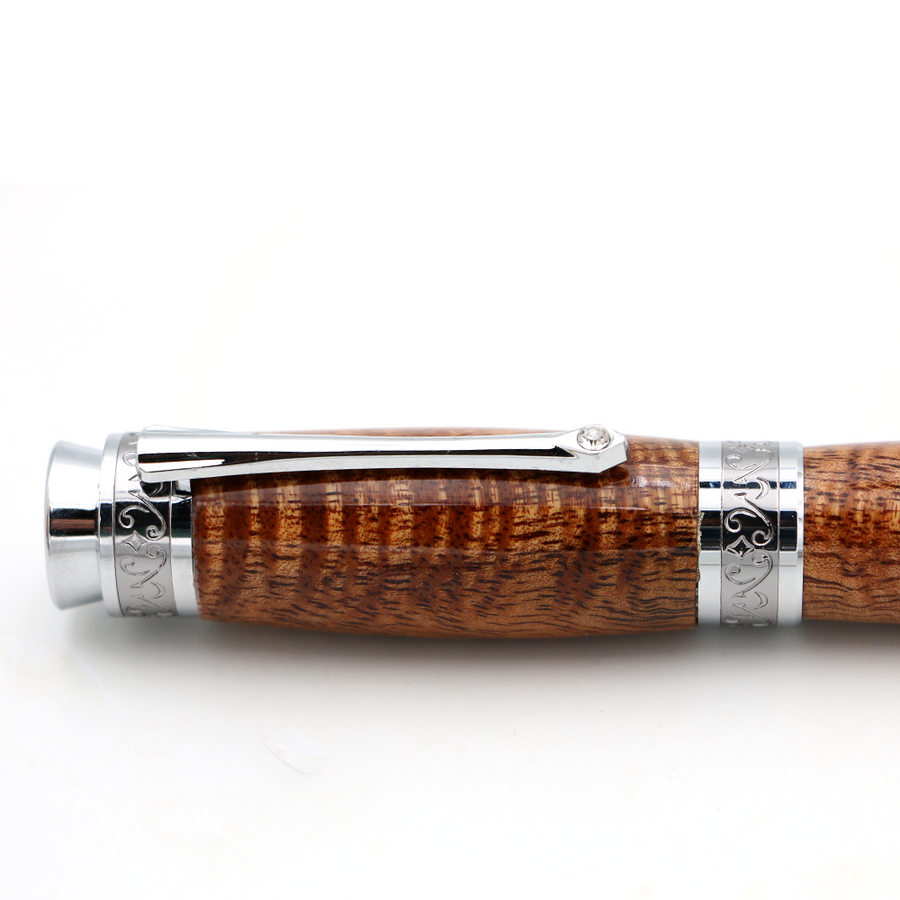 Hawaiian Koa Majestic Pen - Chroom met zwart titanium