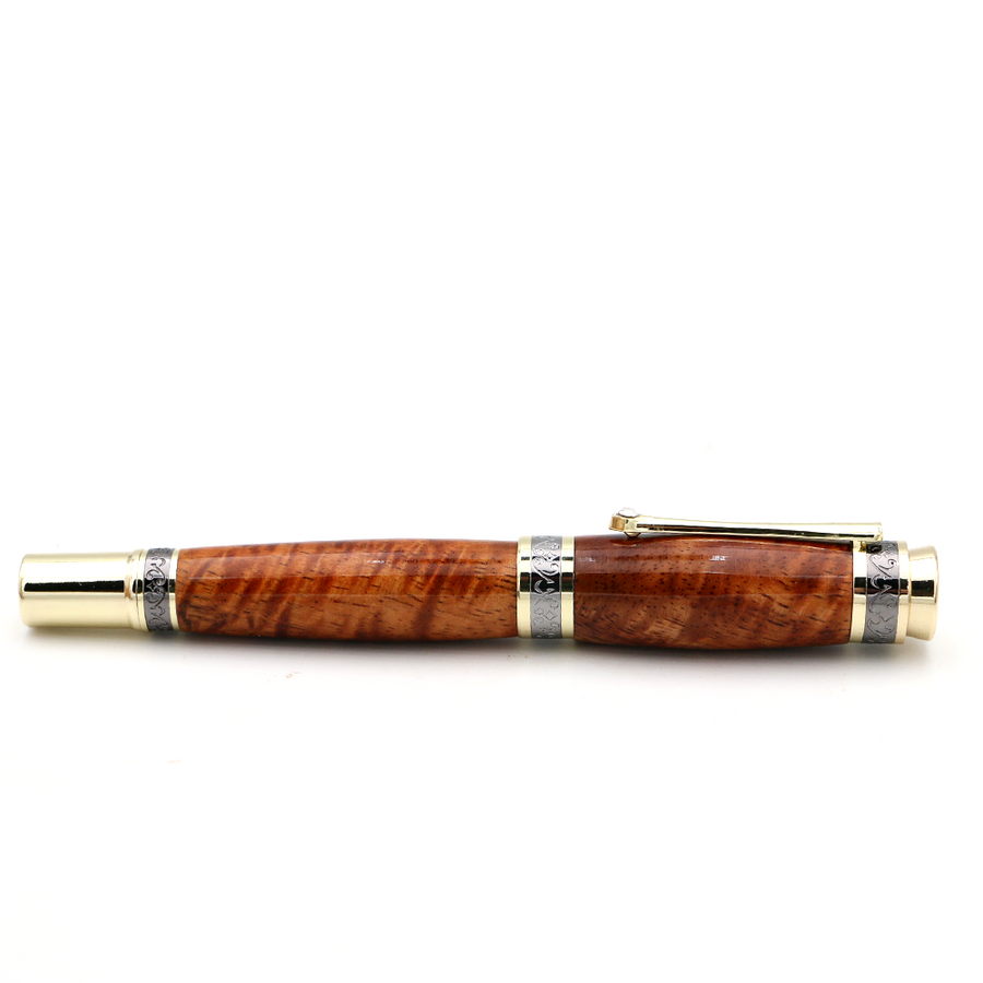 Hawaiian Koa Majestic Fountain Pen - Gold with Black Titanium