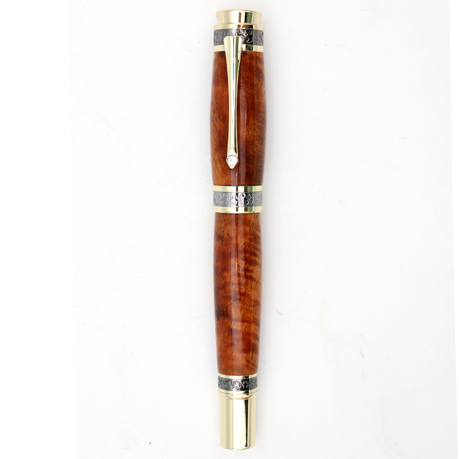 Hawaiian Koa Majestic Fountain Pen - Gold with Black Titanium