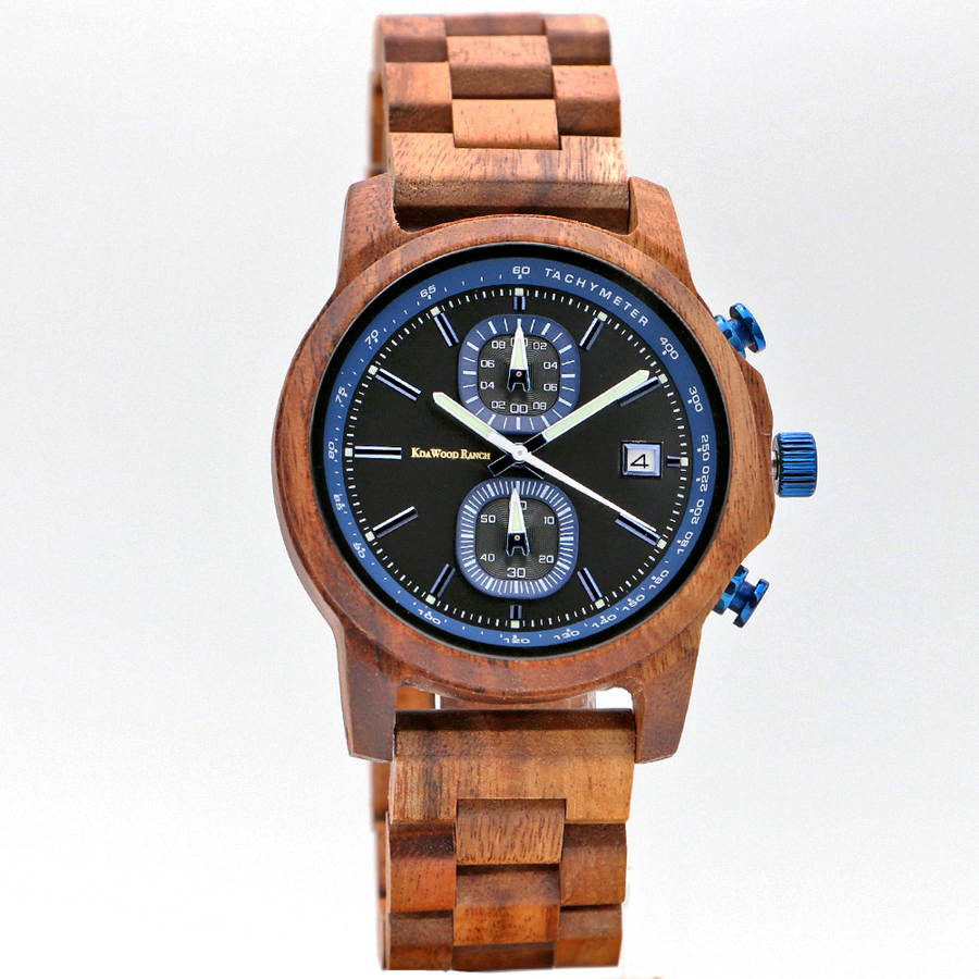 Mana Koa Houten Horloge - Blauw