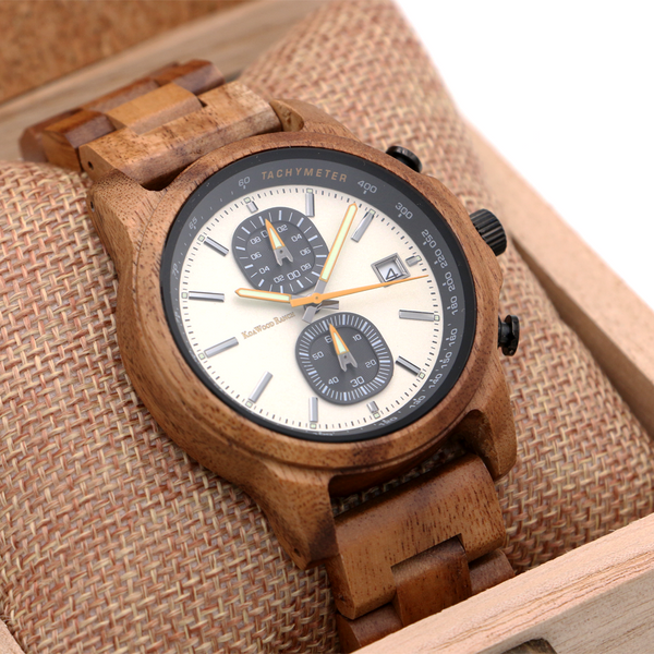 Mana Koa Wood Watch - White