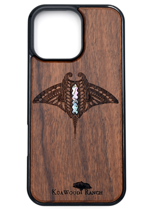 Koa Wood and Abalone Phone Case - Manta Ray