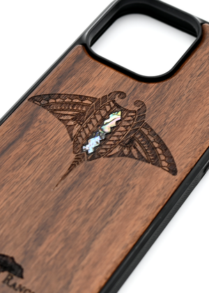 Koa Wood and Abalone Phone Case - Manta Ray