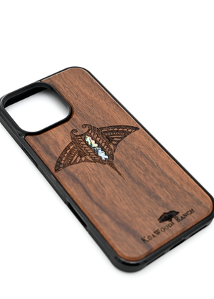 Koa Wood and Abalone Phone Case - Manta Ray
