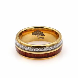 Koa Wood and Meteorite Gold Tungsten Ring 8mm