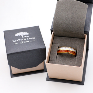 Koa Wood and Meteorite Gold Tungsten Ring 8mm