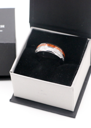 Koa Wood and Meteorite Silver Tungsten Ring 8mm