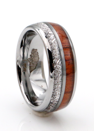 Koa Wood and Meteorite Silver Tungsten Ring 8mm