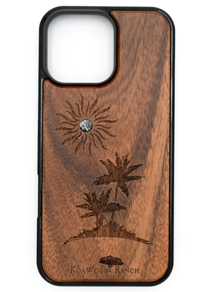Koa Wood and Abalone Phone Case - Palm Trees