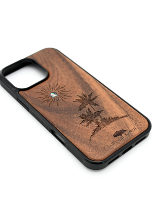 Koa Wood and Abalone Phone Case - Palm Trees