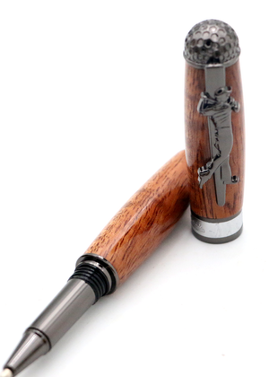 Hawaiian Koa Golf Pen - Gunmetal & Chrome Accent