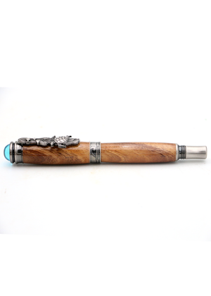 Hawaiian Koa Wood Underwater Honu Fountain Pen - Antique Silver