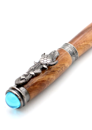 Hawaiian Koa Wood Underwater Honu Fountain Pen - Antique Silver
