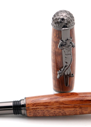 Hawaiian Koa Golf Pen - Gunmetal & Chrome Accent