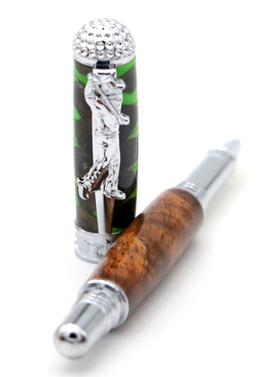 Premium Curly Hawaiian Koa Golf Pen - Chrome