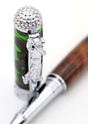 Premium Curly Hawaiian Koa Golf Pen - Chrome