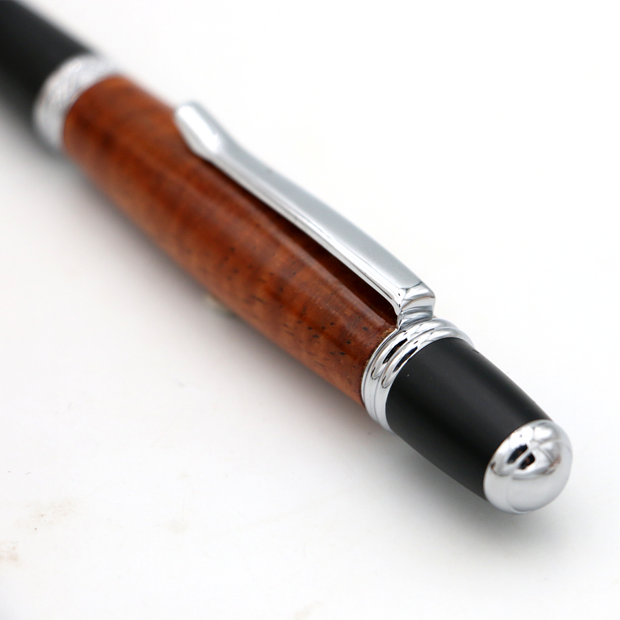 Hawaiian Koa Wood Gatsby Pen - Silver/Black