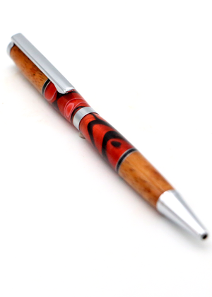 Hawaiian Koa Wood & Red/Black Resin Slimline Pen