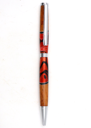 Hawaiian Koa Wood & Red/Black Resin Slimline Pen