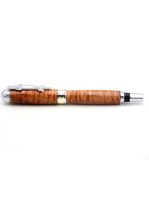 Premium Curly Hawaiian Koa Golf Pen - Chrome & Gold Accent