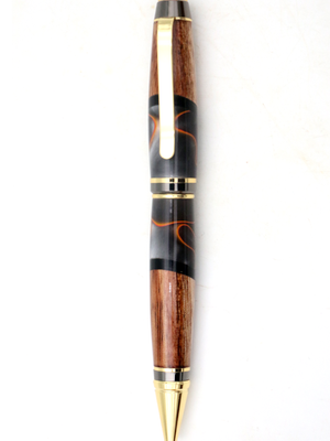 Hawaiian Koa and Grey and Orange Swirl Resin Cigar Pen