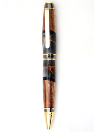Hawaiian Koa and Grey and Orange Swirl Resin Cigar Pen