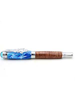 Hawaiian Koa Wood Underwater Honu Fountain Pen - Chrome