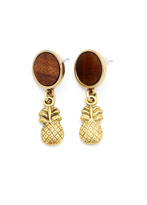 Koa Wood Post with Pineapple Earrings