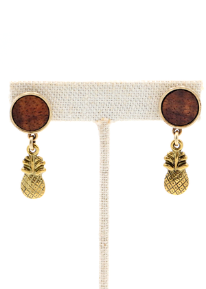 Koa Wood Post with Pineapple Earrings